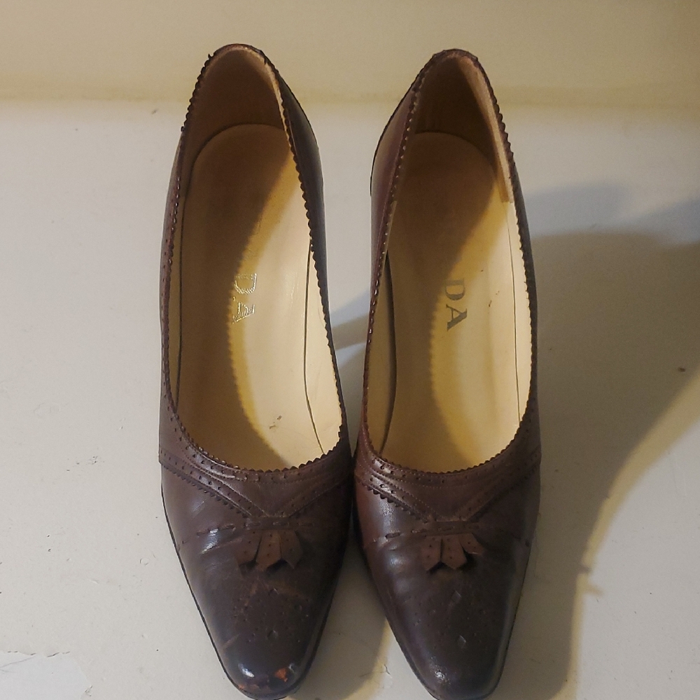 Prada Brown Leather Heels Timeless Elegance Made In ITALY